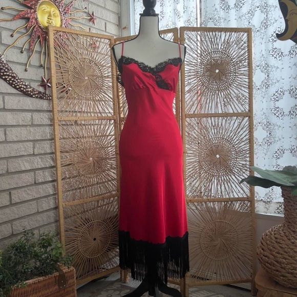 Elegant Red and Black Lace Nightgown